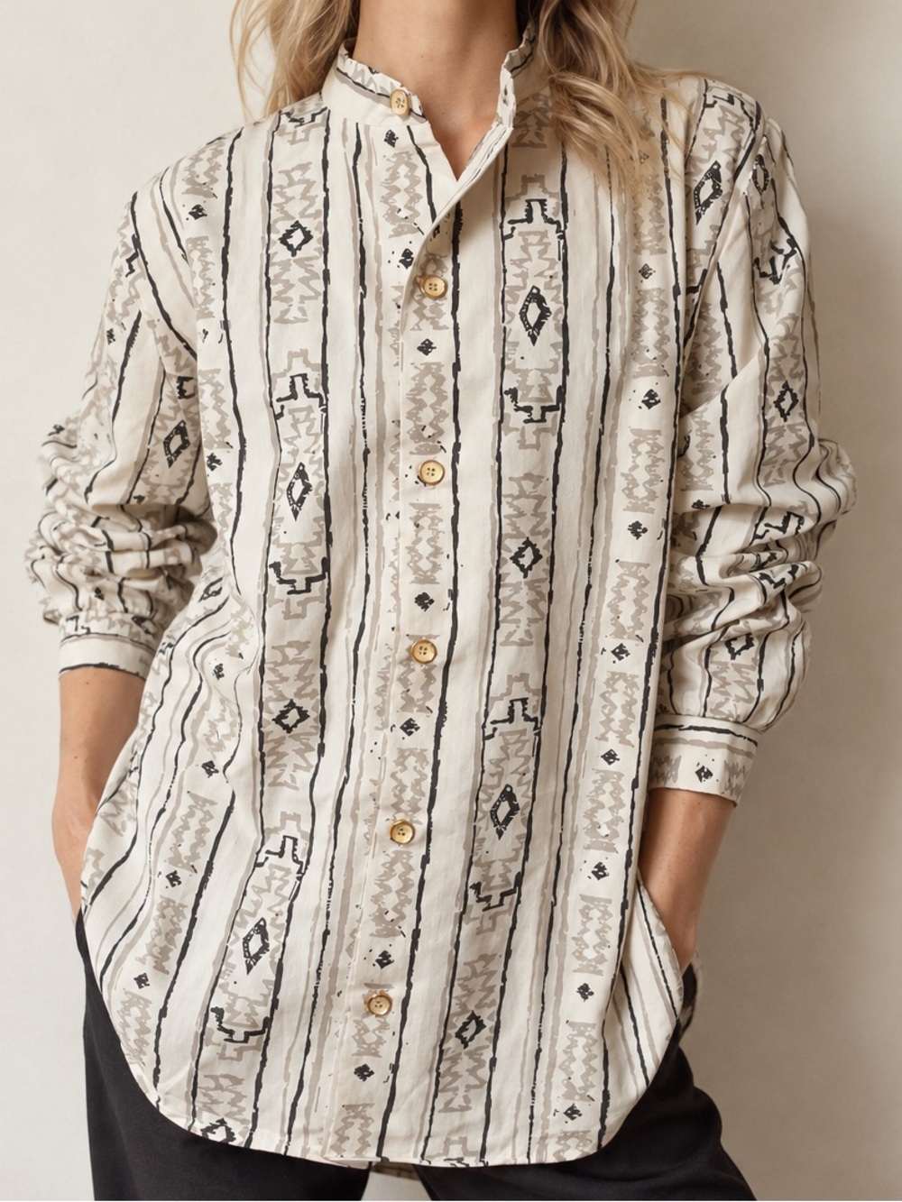 NWT Vintage Blair Batik Stripe Geometric Button Down Shirt Size XL
